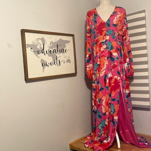 Lulus Dresses & Skirts - Lulu's Pink Floral Chic Romantic Just Feels Right Maxi Dress Size XL